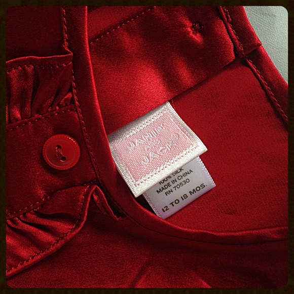 Janie & Jack Red Satin Girls 12-18 M Blouse Top - Picture 8 of 8